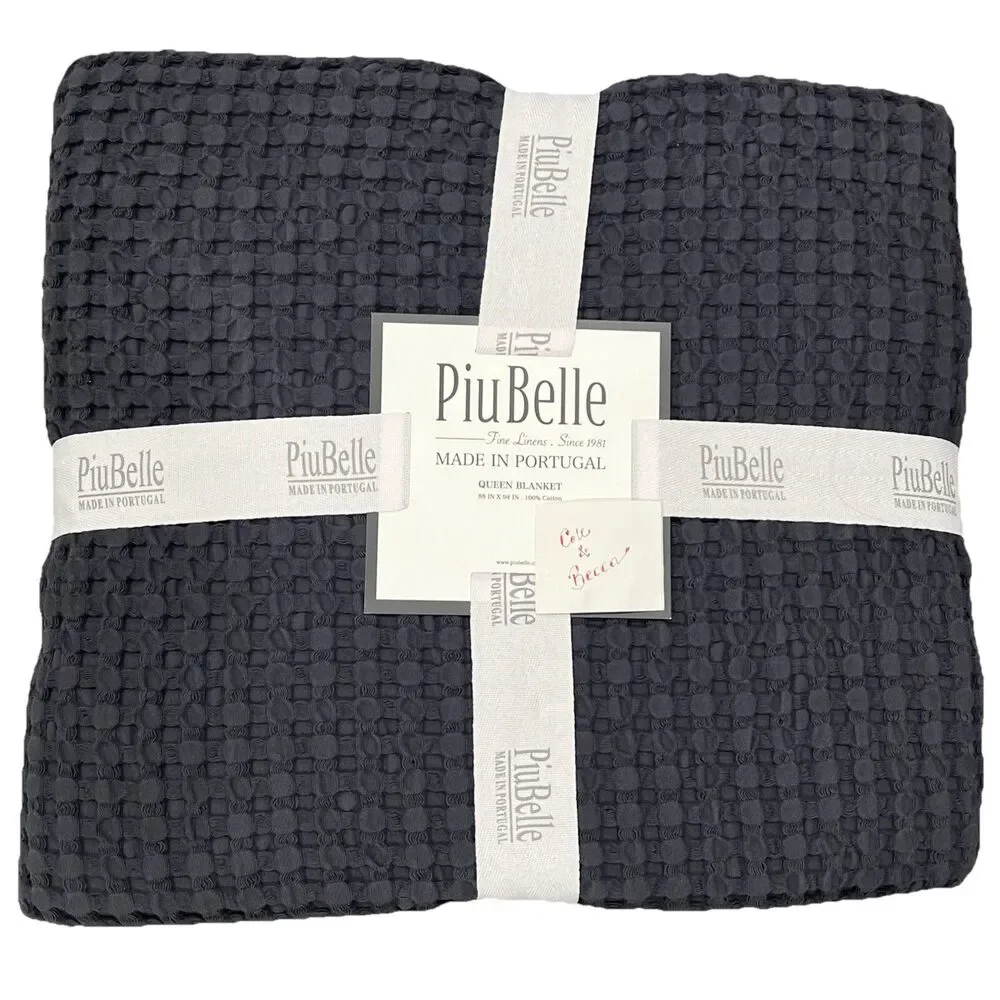 Piu Belle Dark Gray Waffle Texture Cotton Queen Blanket Coverlet 88 X 94 in New